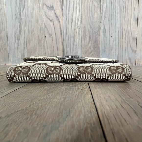 Gucci Eclipse GG Signature Logo Print Canvas & Leather Trifold Wallet Brown - Picture 14 of 16